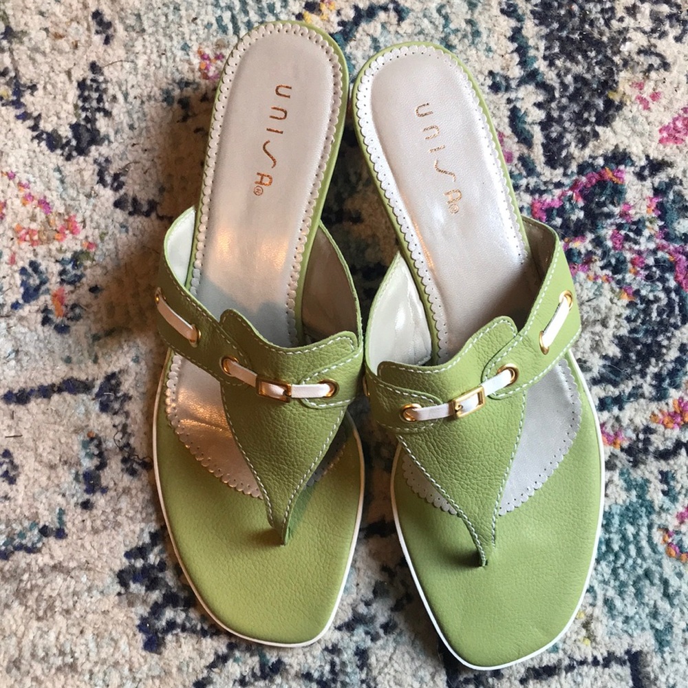 Green leather sandals